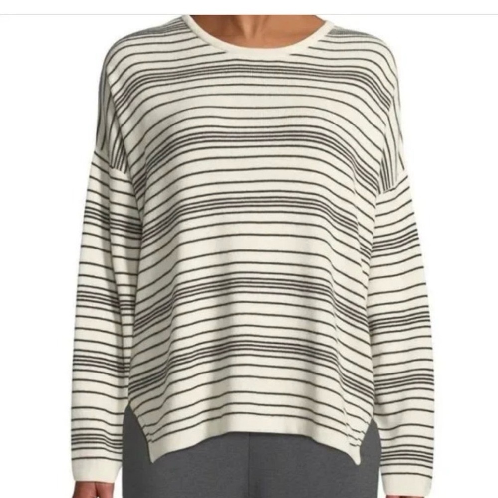 Eileen Fisher Long-Sleeve Striped Organic Cotton Large Sweater - Picture 5 of 7